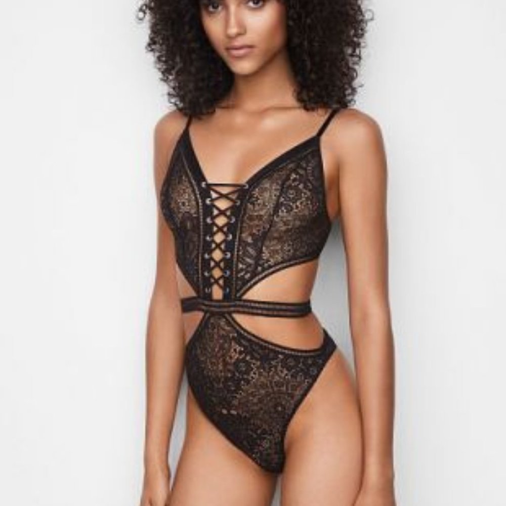 XS Size Black Victoria's Secret bondageVery Sexy Crochet Lingerie, lace, teddy